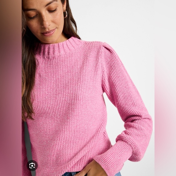Nic+Zoe heather pink/white (orchid petal) waffle knit mock turtleneck sweater PL - Picture 1 of 9